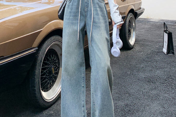 High waist lace-up women jeans in trendy fashion style