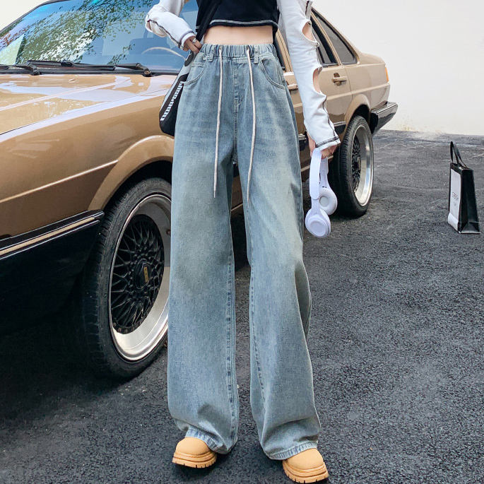 High waist lace-up women jeans in trendy fashion style