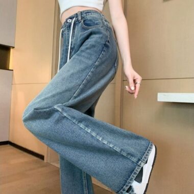 High waist lace-up women jeans in trendy fashion style