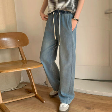 High waist lace-up women jeans in trendy fashion style