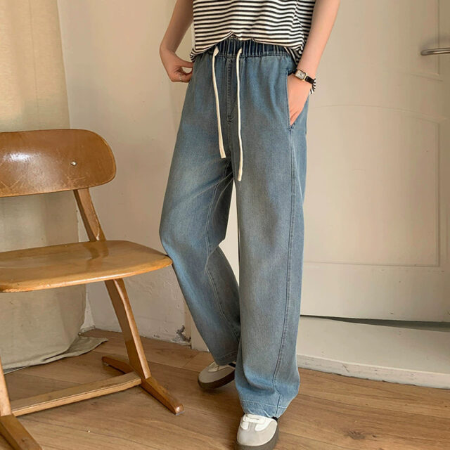 High waist lace-up women jeans in trendy fashion style