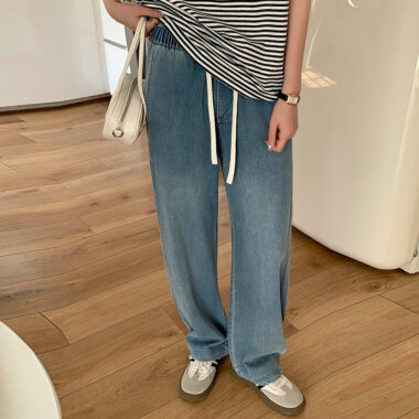 High waist lace-up women jeans in trendy fashion style