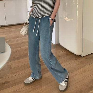 High waist lace-up women jeans in trendy fashion style