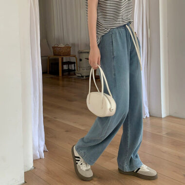 High waist lace-up women jeans in trendy fashion style