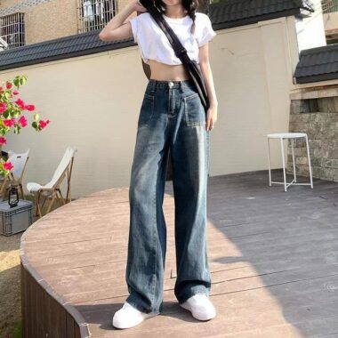 High waist wide leg women jeans from denim supplier