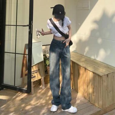 High waist wide leg women jeans from denim supplier