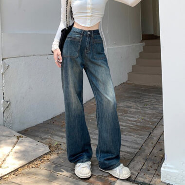 High waist wide leg women jeans from denim supplier