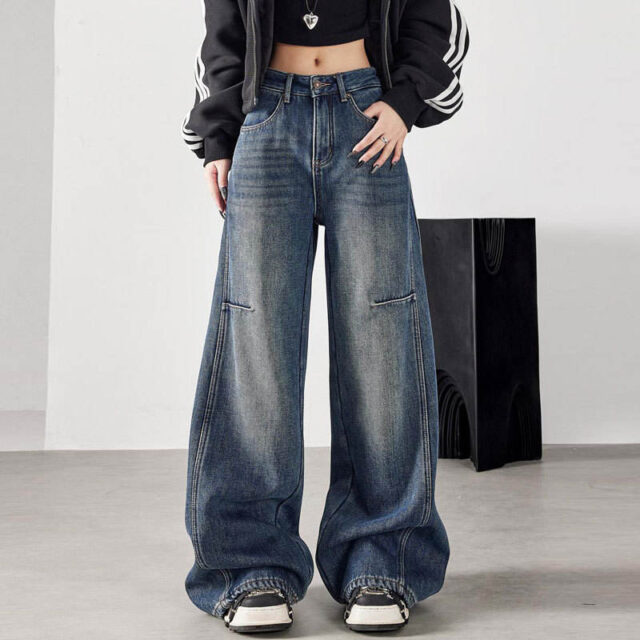 Vintage retro women jeans with casual loose fit design