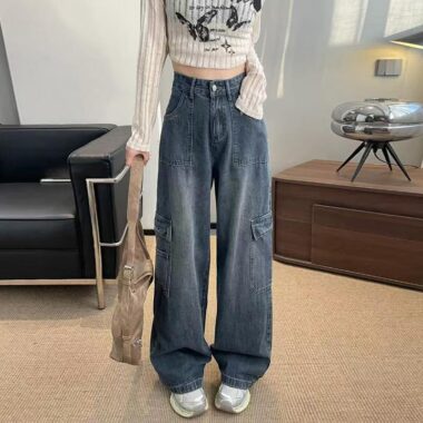 American vintage wide-leg loose women jeans for spring