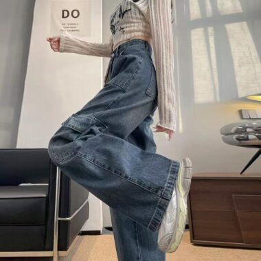 American vintage wide-leg loose women jeans for spring