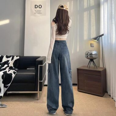 American vintage wide-leg loose women jeans for spring