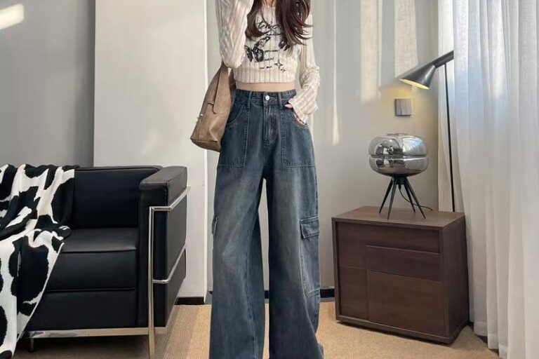 American vintage wide-leg loose women jeans for spring