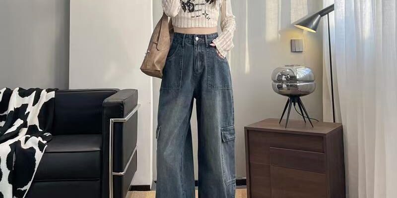 American vintage wide-leg loose women jeans for spring