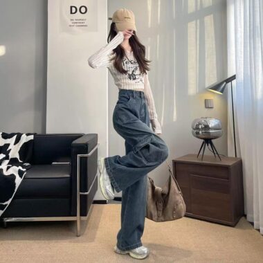 American vintage wide-leg loose women jeans for spring