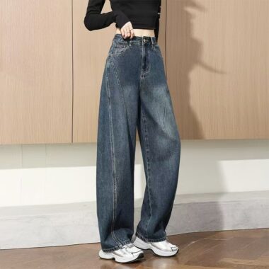 High-waist vintage wide-leg loose women jeans
