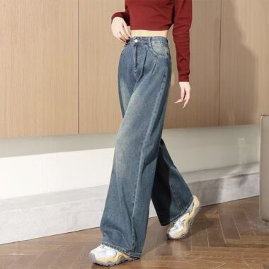 High-waist wide-leg loose women jeans for spring autumn
