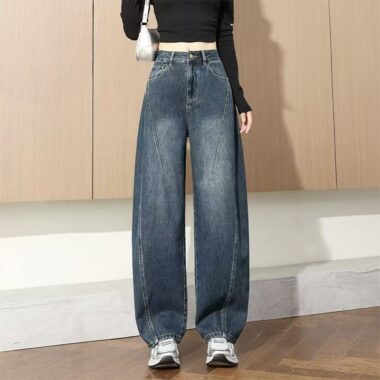 High-waist vintage wide-leg loose women jeans