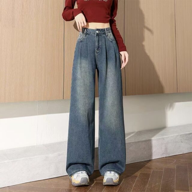 High-waist wide-leg loose women jeans for spring autumn
