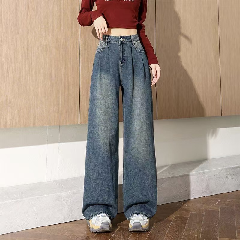 High-waist wide-leg loose women jeans for spring autumn