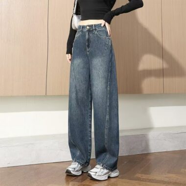 High-waist vintage wide-leg loose women jeans