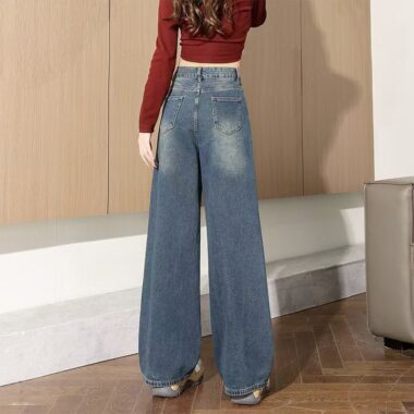 High-waist wide-leg loose women jeans for spring autumn