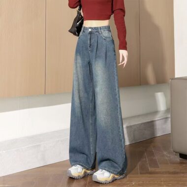 High-waist wide-leg loose women jeans for spring autumn