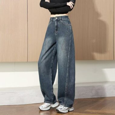 High-waist vintage wide-leg loose women jeans