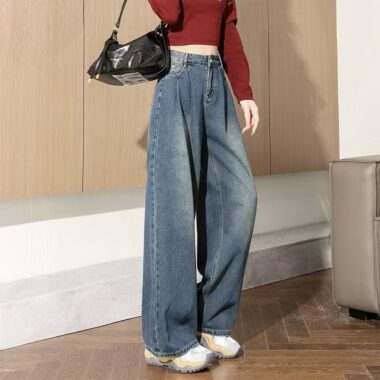 High-waist wide-leg loose women jeans for spring autumn