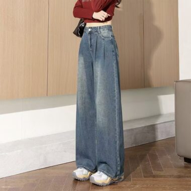 High-waist wide-leg loose women jeans for spring autumn