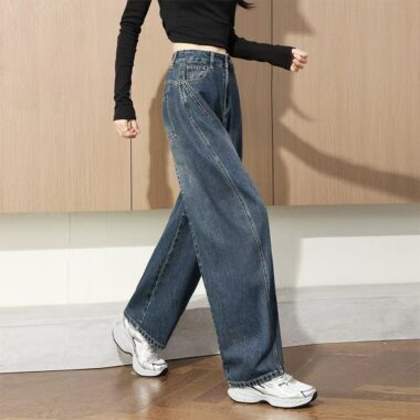 High-waist vintage wide-leg loose women jeans