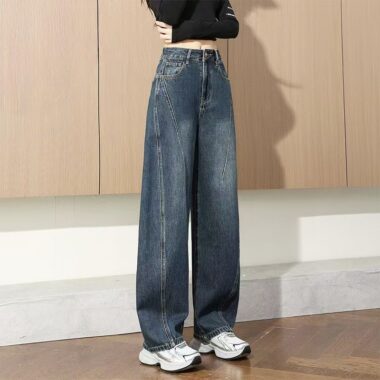 High-waist vintage wide-leg loose women jeans