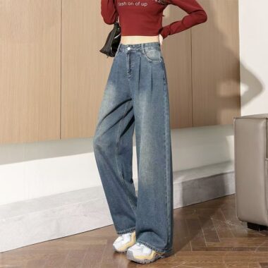High-waist wide-leg loose women jeans for spring autumn