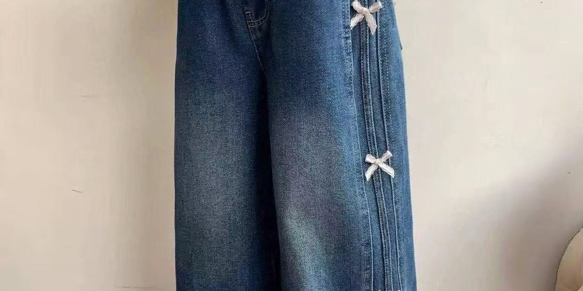 Korean wide-leg bow girls children jeans for spring and autumn