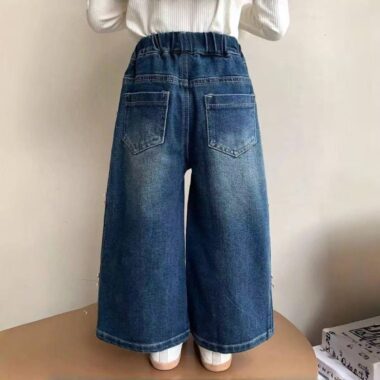 Korean wide-leg bow girls children jeans for spring and autumn