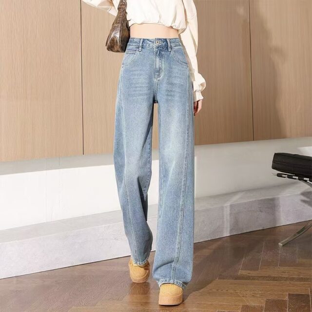 Loose high-waist casual straight women jeans