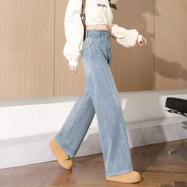 Loose high-waist casual straight women jeans