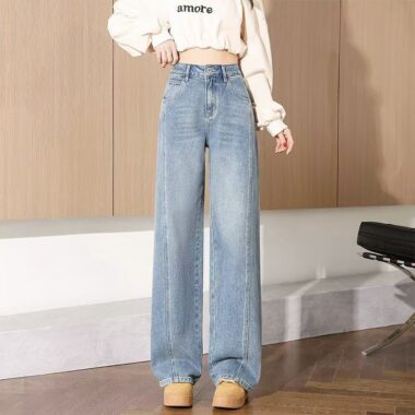 Loose high-waist casual straight women jeans