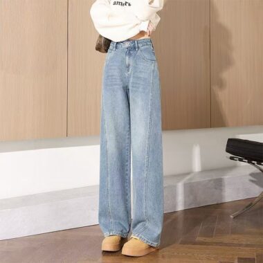 Loose high-waist casual straight women jeans