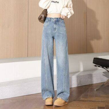 Loose high-waist casual straight women jeans