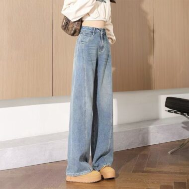 Loose high-waist casual straight women jeans