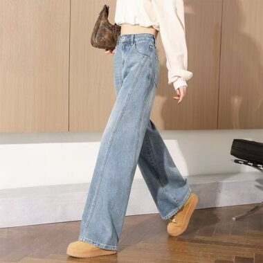 Loose high-waist casual straight women jeans