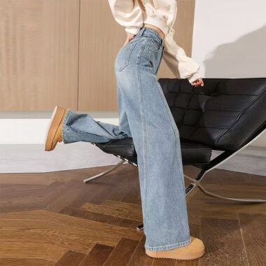 Loose high-waist casual straight women jeans