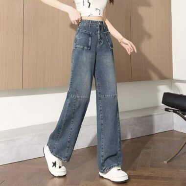 Loose pocket-design versatile straight women jeans