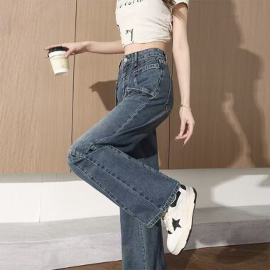 Loose pocket-design versatile straight women jeans