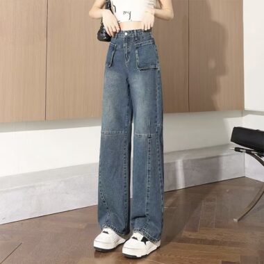 Loose pocket-design versatile straight women jeans