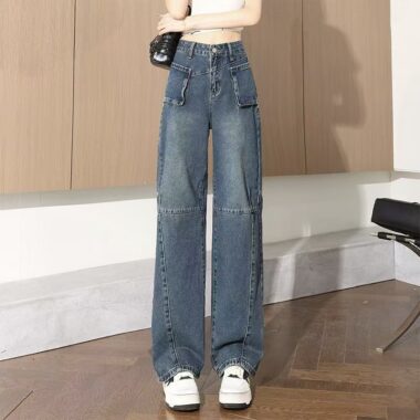 Loose pocket-design versatile straight women jeans
