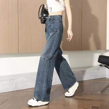 Loose pocket-design versatile straight women jeans