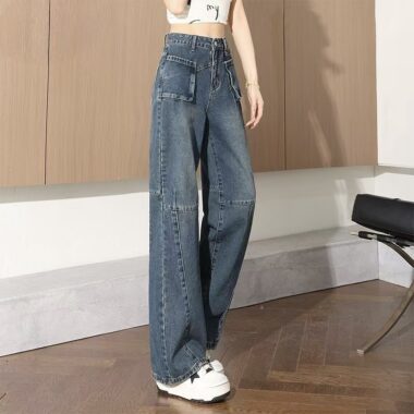 Loose pocket-design versatile straight women jeans