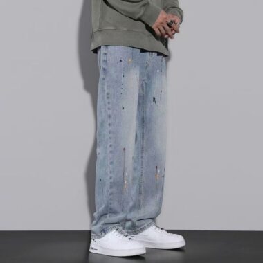 Loose straight casual men jeans for spring and autumn