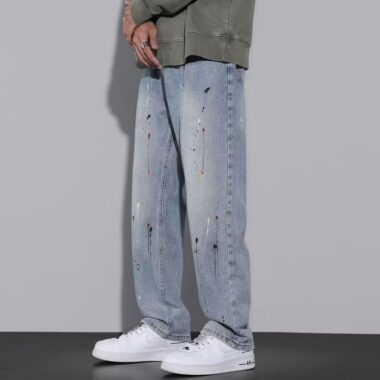 Loose straight casual men jeans for spring and autumn